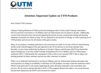 UTM Halts Sales of Training Ammunition to Civilians Due to ATF Ruling