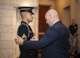 Former Tomb Guard Pins Son with Badge